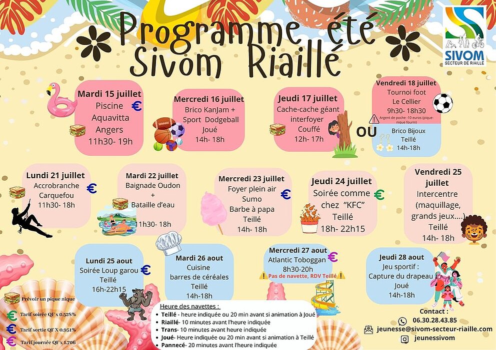 Programme des vacances d'été 2025 - espaces jeunes du Sivom du secteur de Riaillé